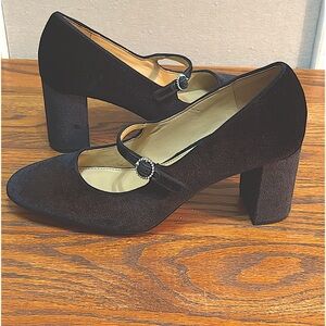 J.Crew Black Velvet Mary Jane’s W/ Rhinestone Buckle.Party Shoe. Woman’s Size 8